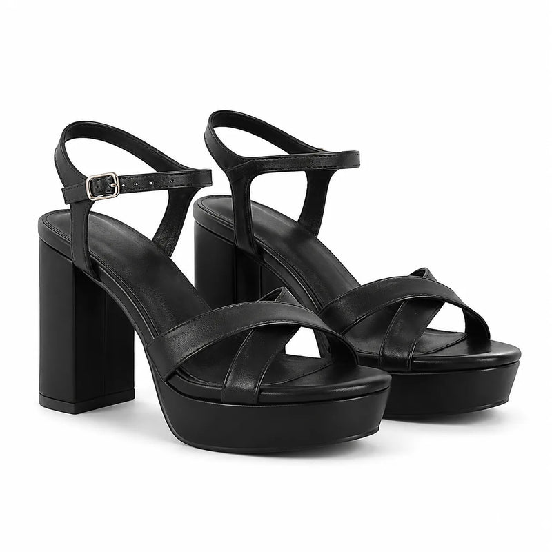 Deep Black Zora Wedge Sandals
