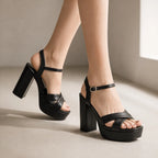 Deep Black Zora Wedge Sandals on-foot view