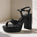 Deep Black Zora Wedge Sandals styled scene