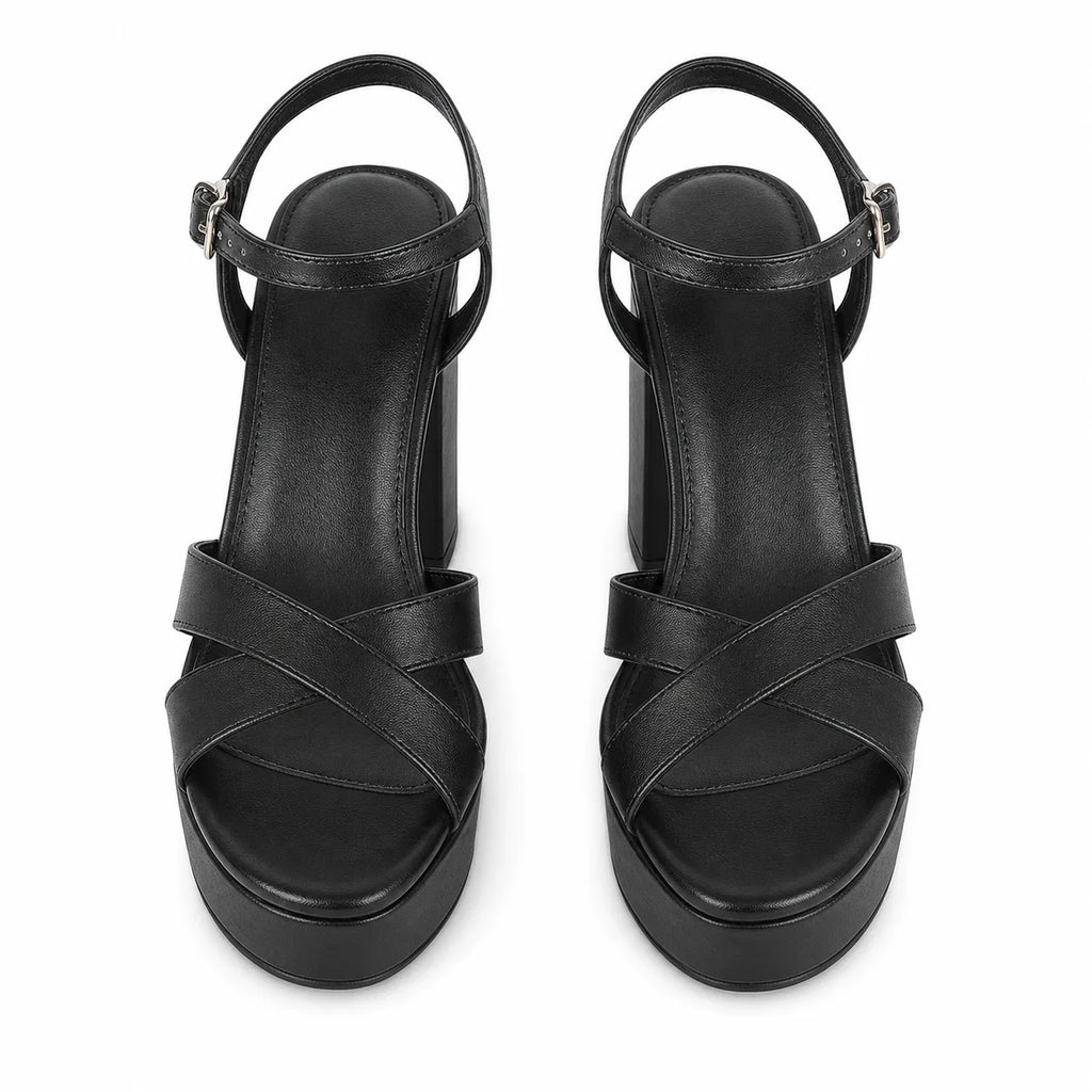 Deep Black Zora Wedge Sandals top view