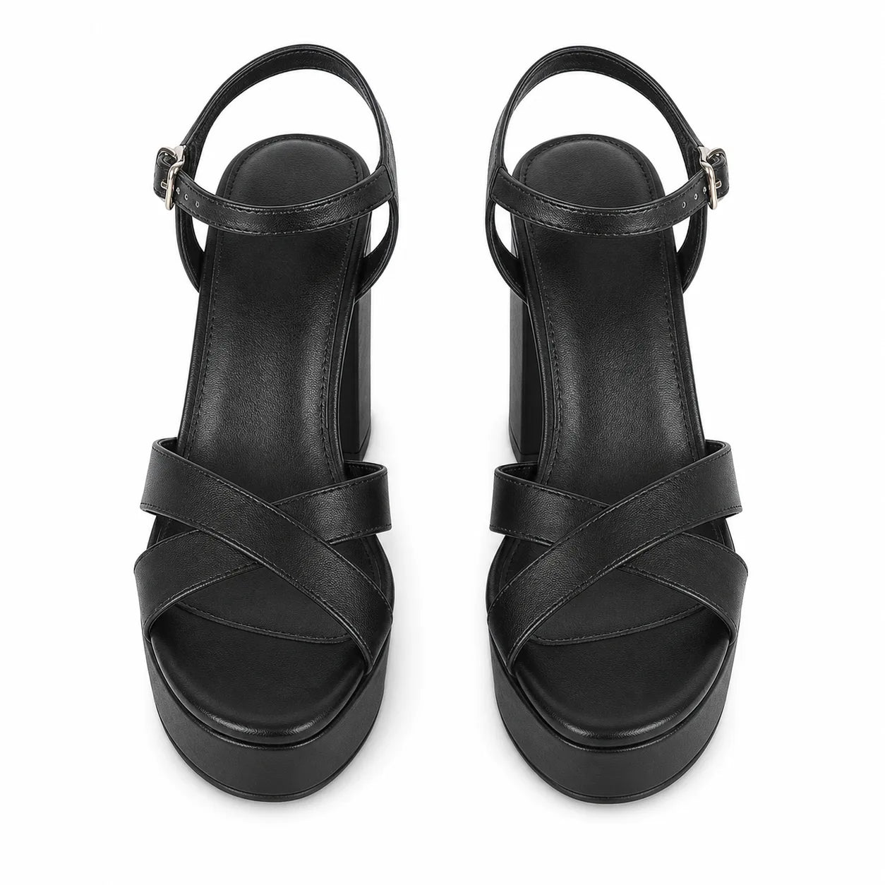 Deep Black Zora Wedge Sandals top view