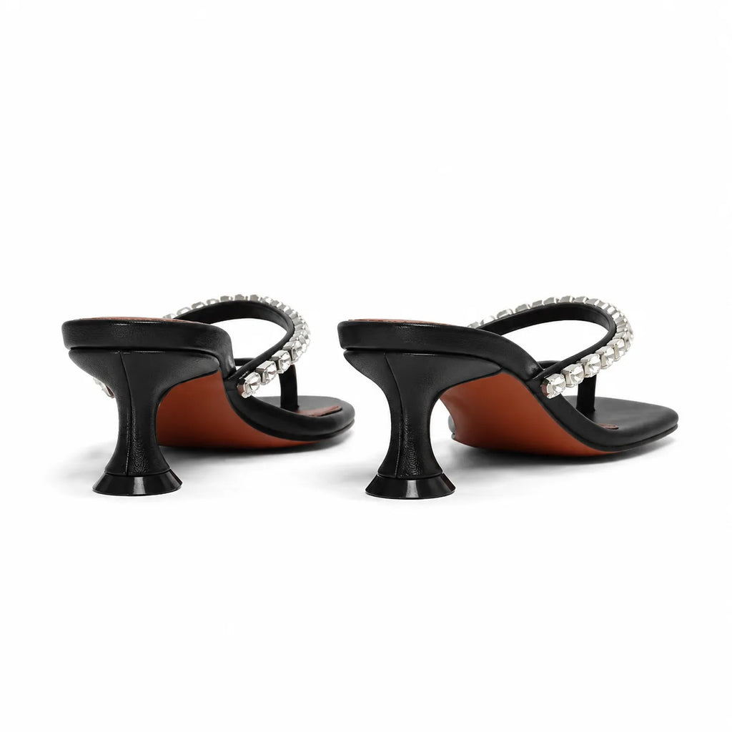 Deep Black Luz Leather Slip-On Thong Sandals heel detail