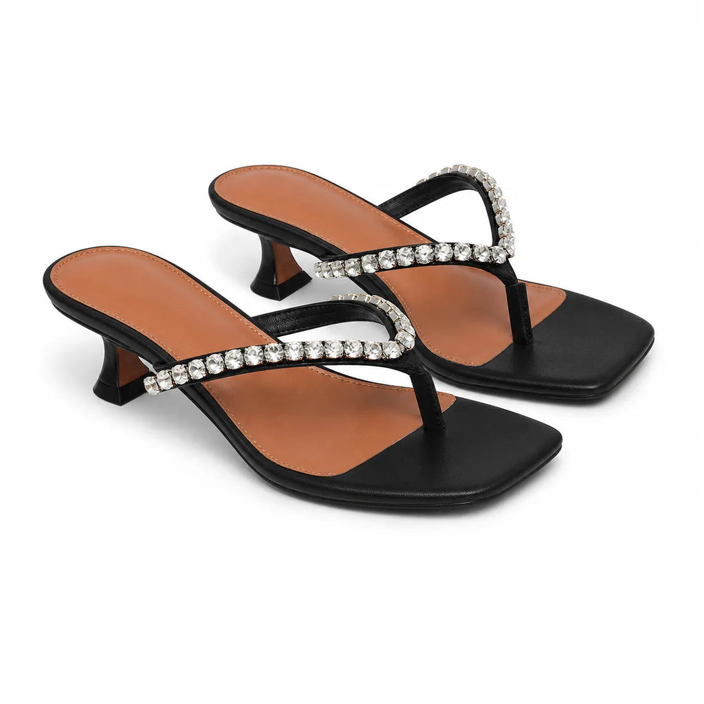 Deep Black Luz Leather Slip-On Thong Sandals