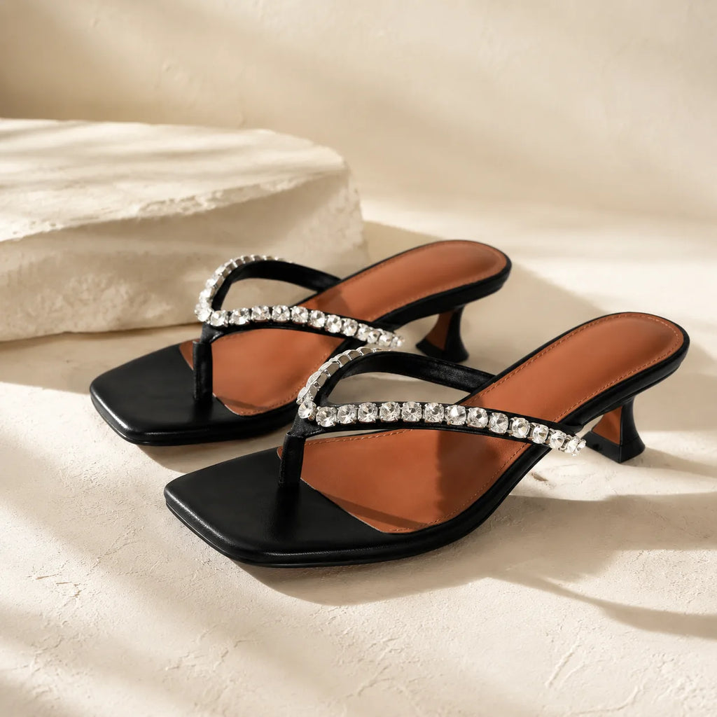Deep Black Luz Leather Slip-On Thong Sandals styled scene