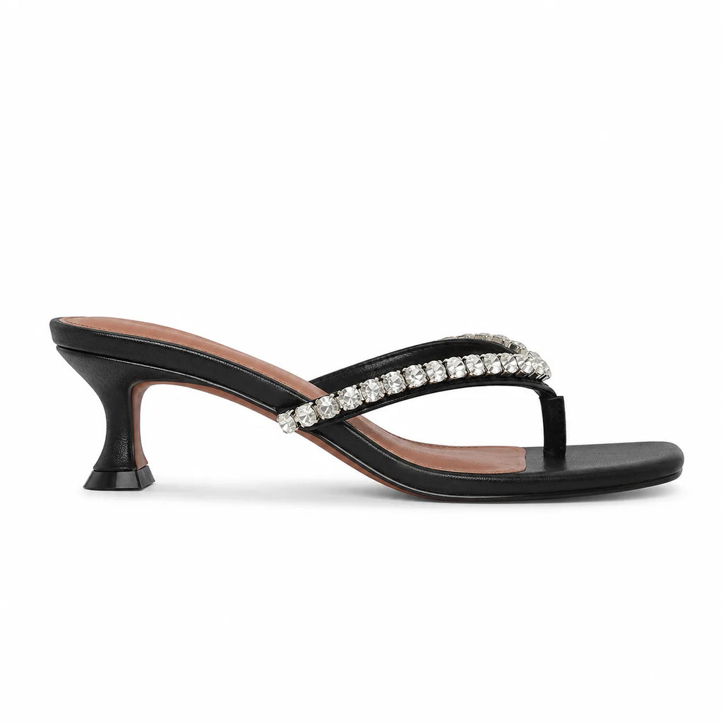 Deep Black Luz Leather Slip-On Thong Sandals side view