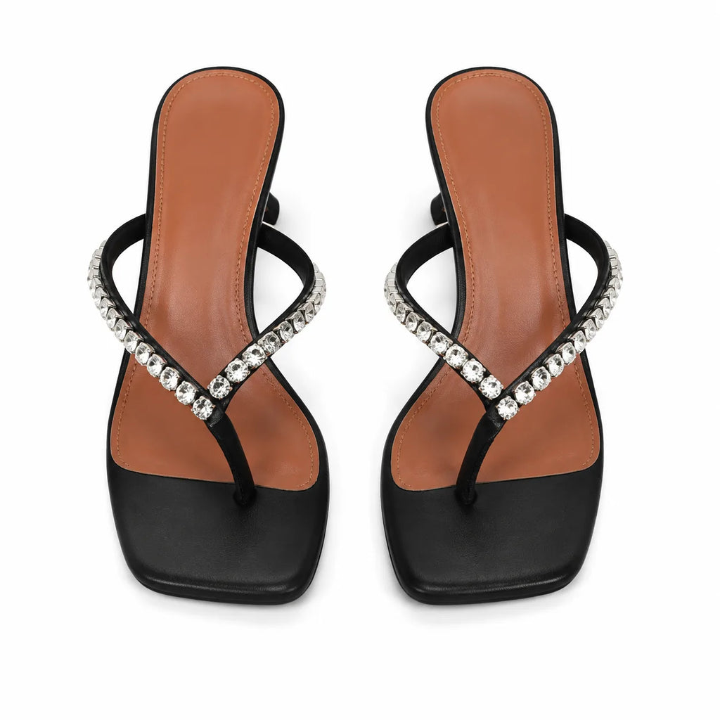 Deep Black Luz Leather Slip-On Thong Sandals top view