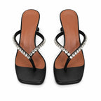 Deep Black Luz Leather Slip-On Thong Sandals top view