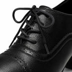 Deep Black Oria Microfiber Lace-Up Mules close-up detail