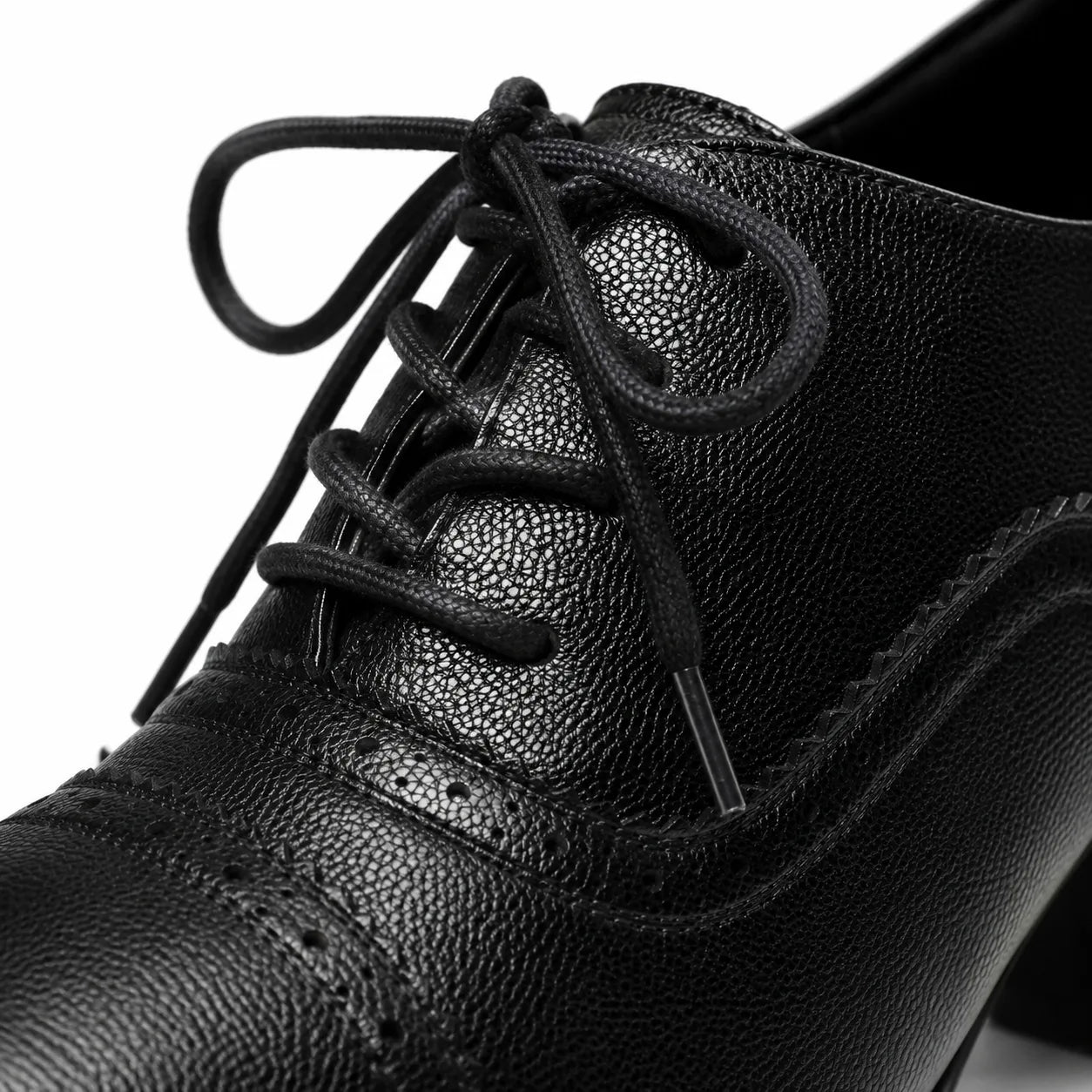 Deep Black Oria Microfiber Lace-Up Mules close-up detail