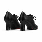 Deep Black Oria Microfiber Lace-Up Mules heel detail