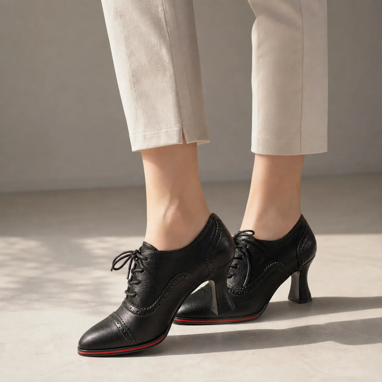 Deep Black Oria Microfiber Lace-Up Mules on-foot view