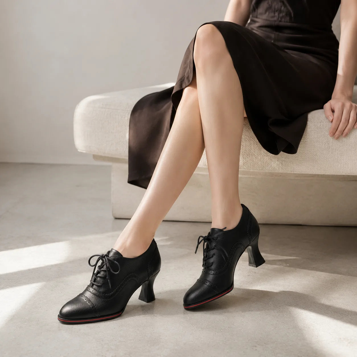 Deep Black Oria Microfiber Lace-Up Mules lifestyle scene