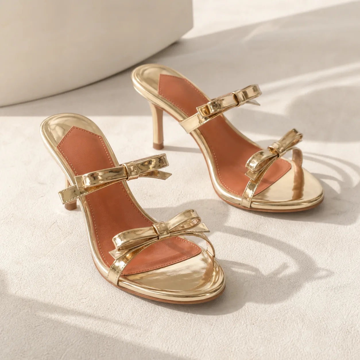 Warm Gold Tilda Leather Multi-Strap Sandals styled scene