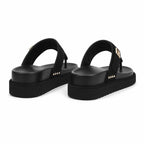 Deep Black Fiora Suede Slip-On Thong Sandals heel detail