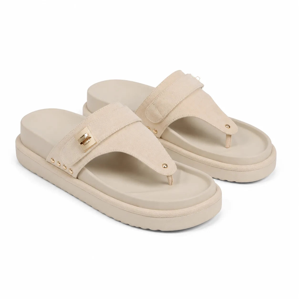 Warm Beige Fiora Suede Slip-On Thong Sandals