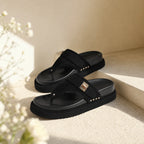 Deep Black Fiora Suede Slip-On Thong Sandals styled scene