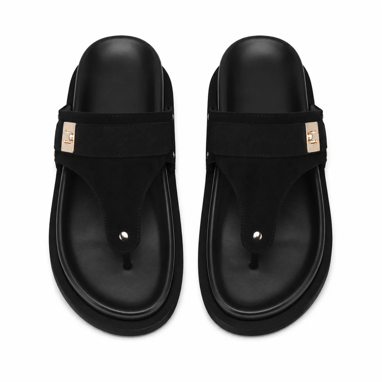 Deep Black Fiora Suede Slip-On Thong Sandals top view