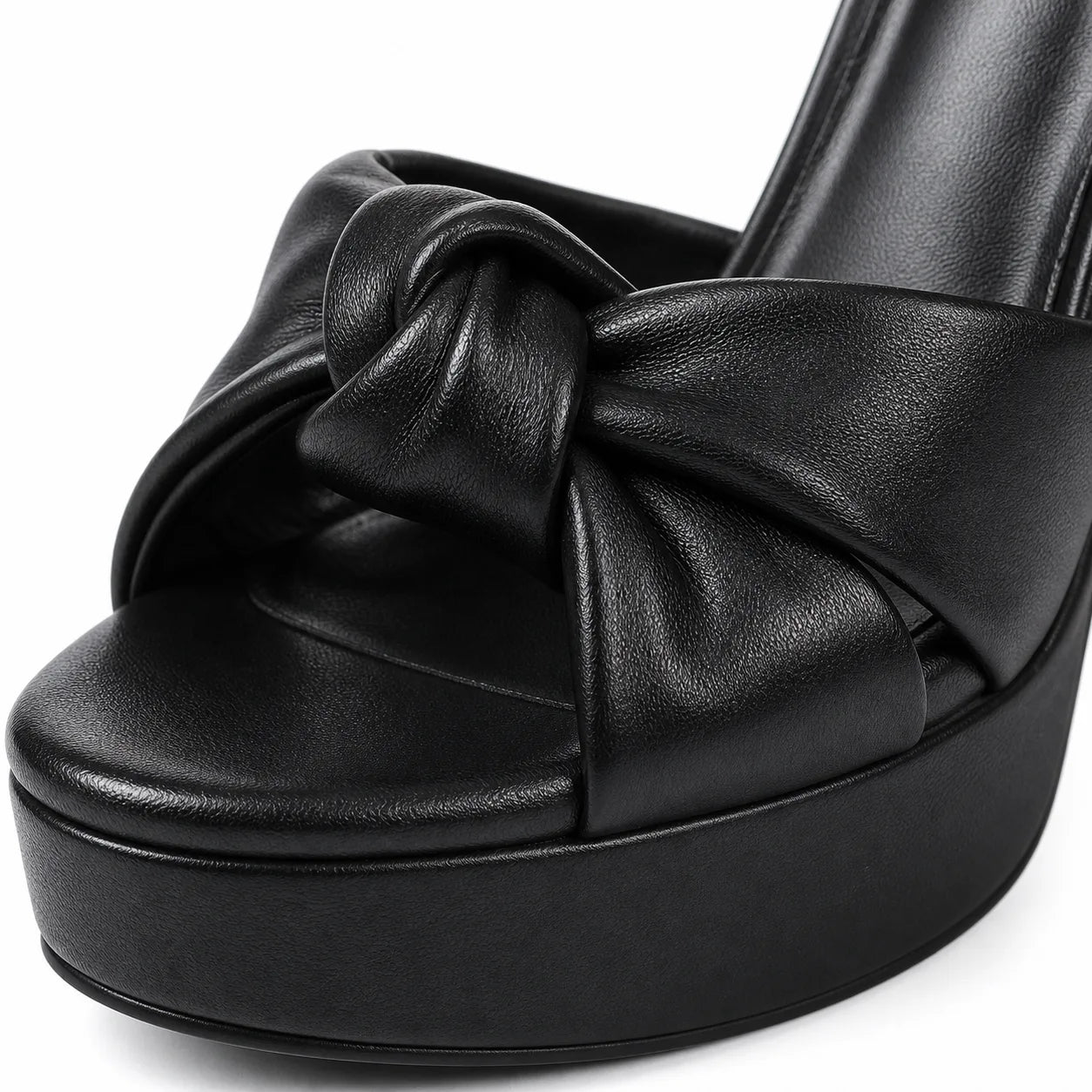 Deep Black Lumina Microfiber Ankle-Strap Sandals close-up detail