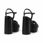 Deep Black Lumina Microfiber Ankle-Strap Sandals heel detail