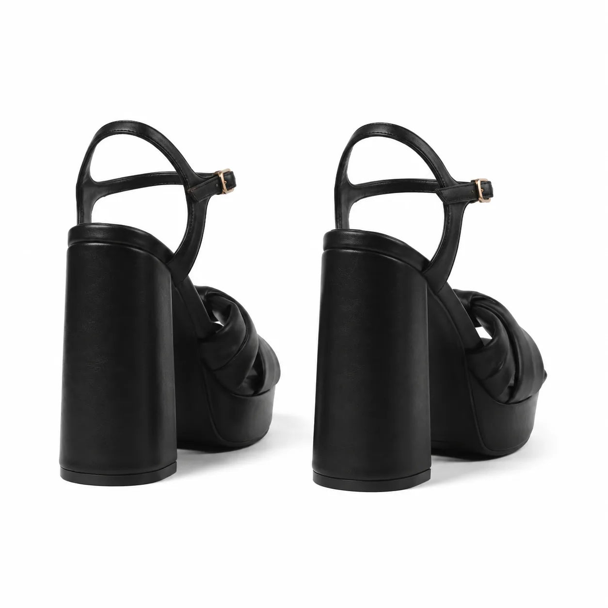 Deep Black Lumina Microfiber Ankle-Strap Sandals heel detail