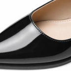 Black Patent Nyla Microfiber Block-Heel Pumps close-up detail