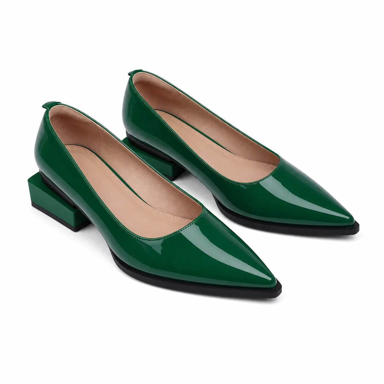 Green Patent Nyla Microfiber Block-Heel Pumps