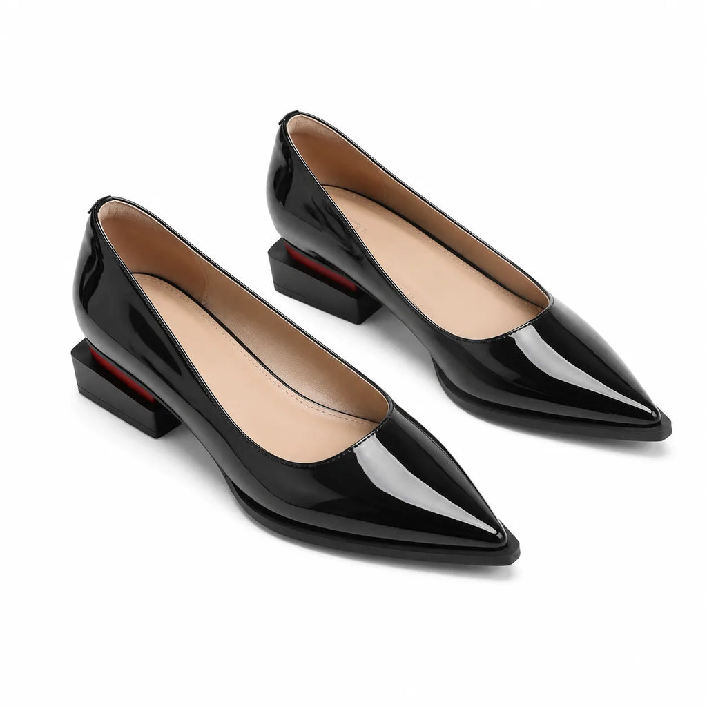 Black Patent Nyla Microfiber Block-Heel Pumps