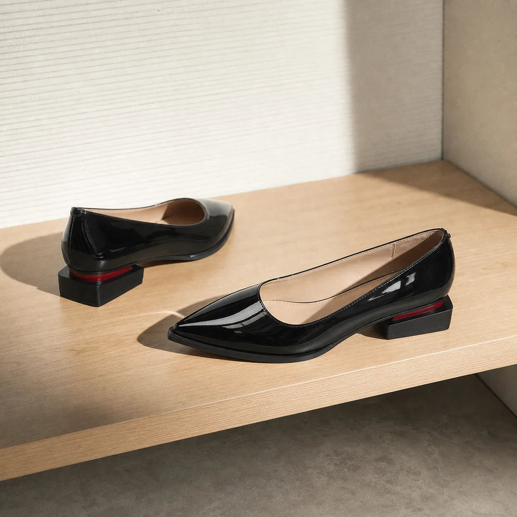Black Patent Nyla Microfiber Block-Heel Pumps styled scene