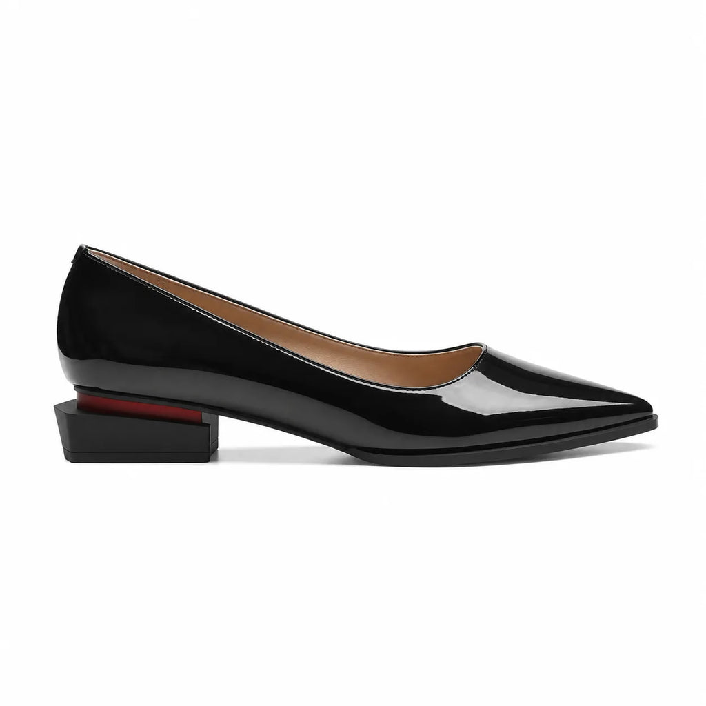 Black Patent Nyla Microfiber Block-Heel Pumps side view