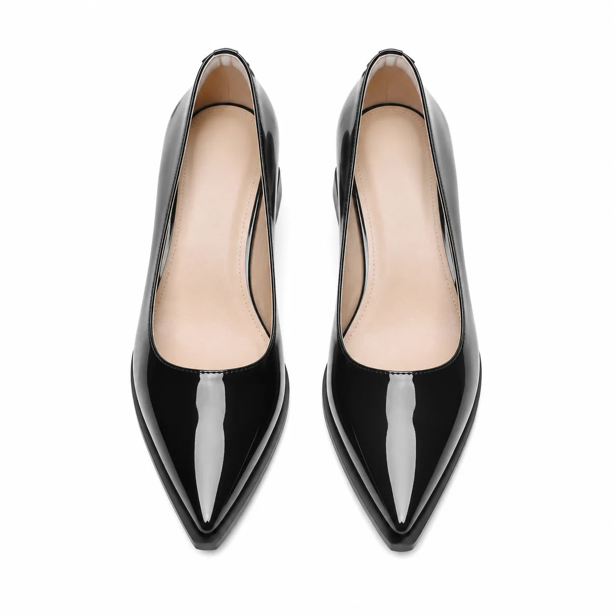 Black Patent Nyla Microfiber Block-Heel Pumps top view