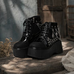 Deep Black Thea Microfiber Platform Boots styled scene