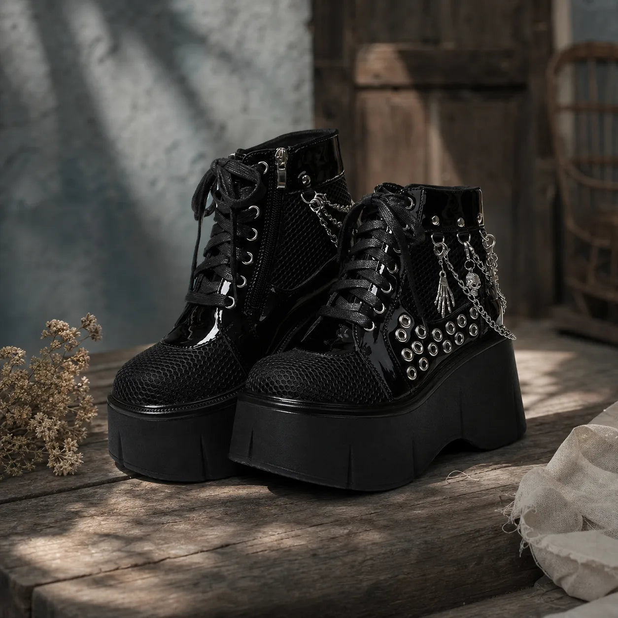 Deep Black Thea Microfiber Platform Boots styled scene