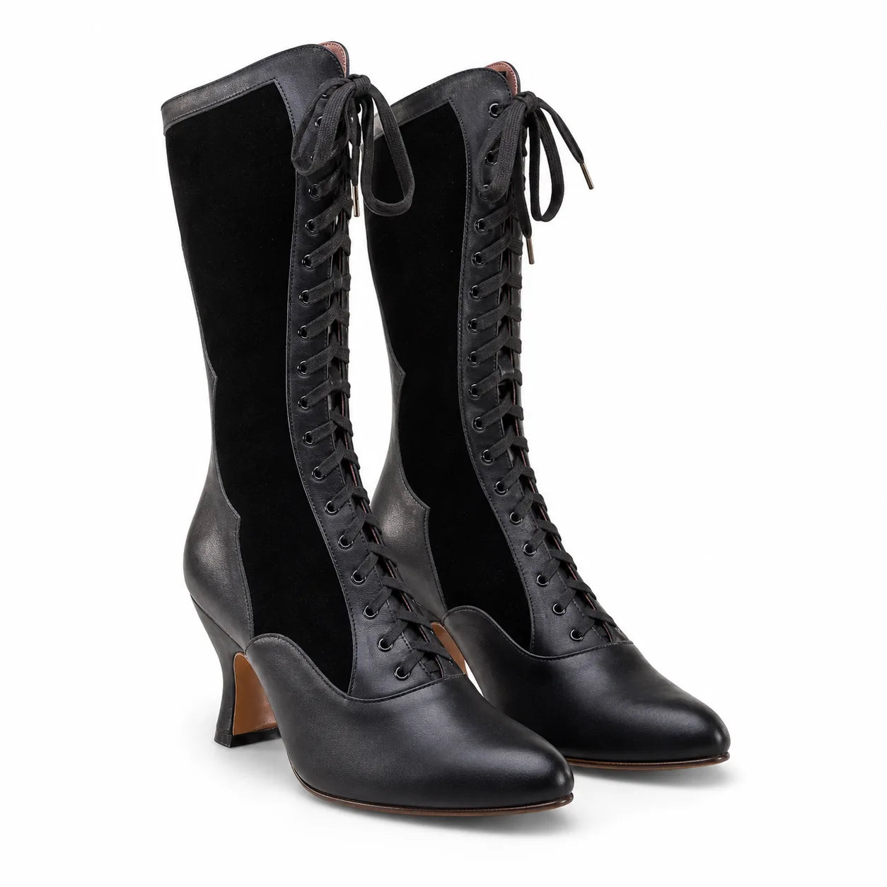 Deep Black Rhea Velvet Mid-Calf Boots