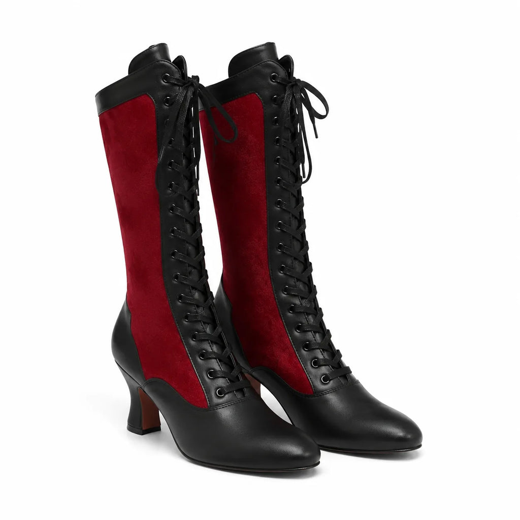 Deep Red Rhea Velvet Mid-Calf Boots