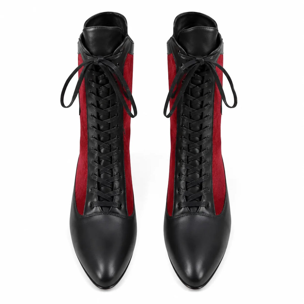 Deep Red Rhea Velvet Mid-Calf Boots top view