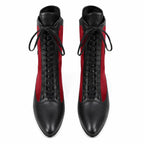 Deep Red Rhea Velvet Mid-Calf Boots top view
