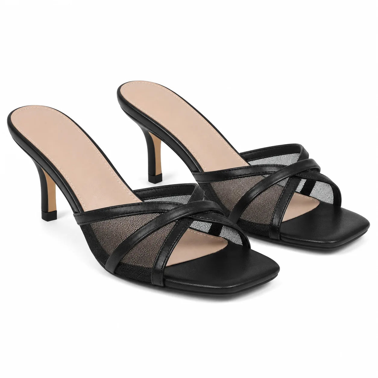 Deep Black Zena Leather High-Heel Sandals