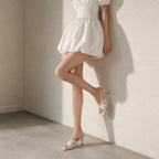 Cream Ivory Zena Leather High-Heel Sandals lifestyle scene