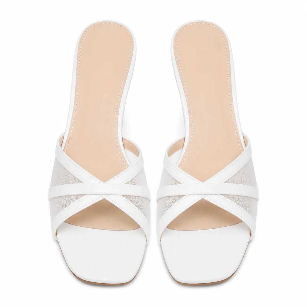 Cream Ivory Zena Leather High-Heel Sandals top view