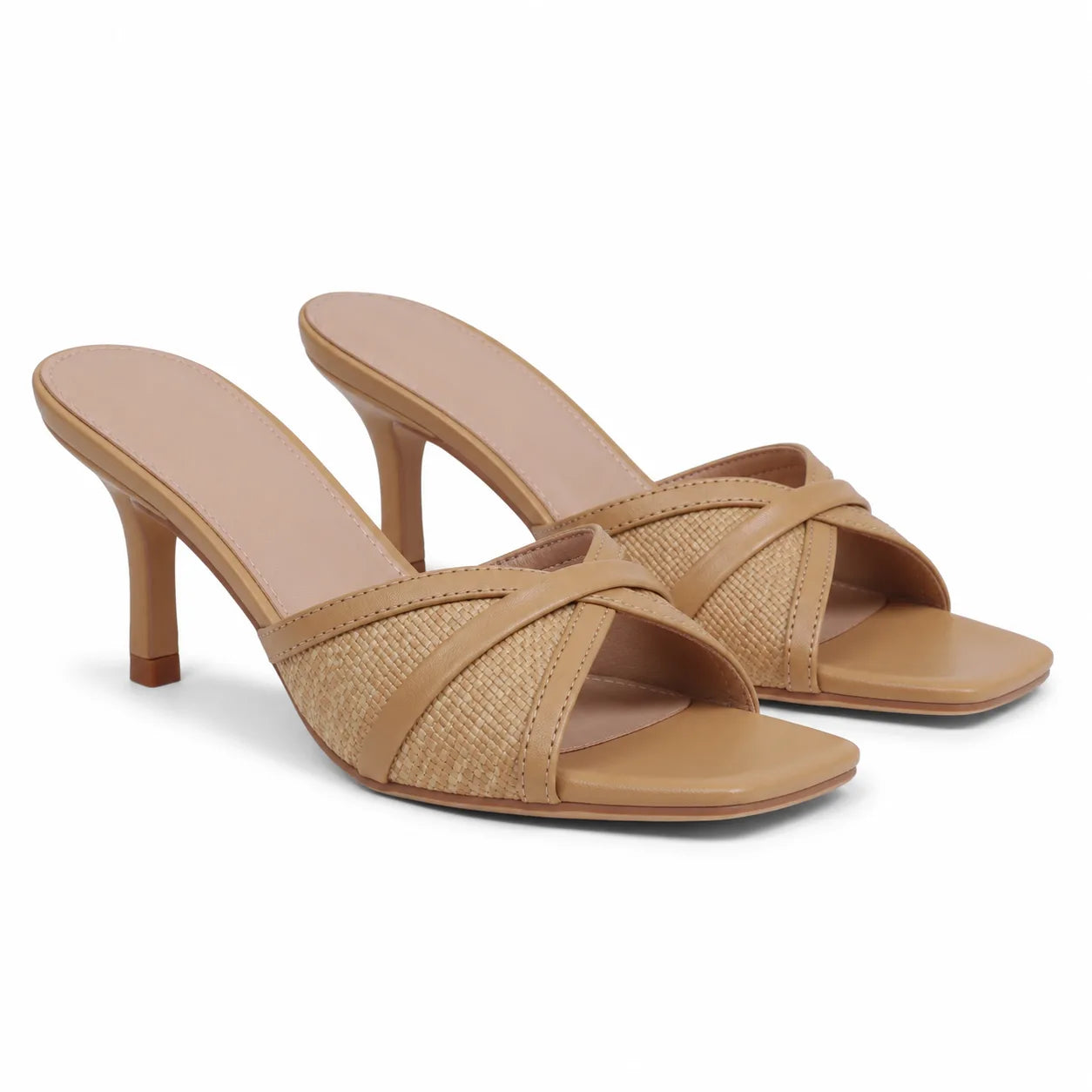 Apricot Straw Zena Leather High-Heel Sandals