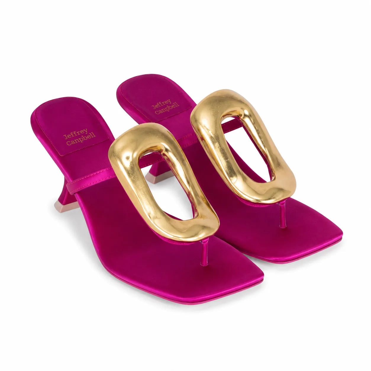 Vivid Fuchsia Women's Square-Toe Satin Geometric Thong Mule Sandals