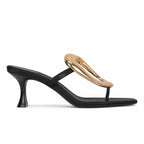 Deep Black Women's Square-Toe Satin Geometric Thong Mule Sandals side view