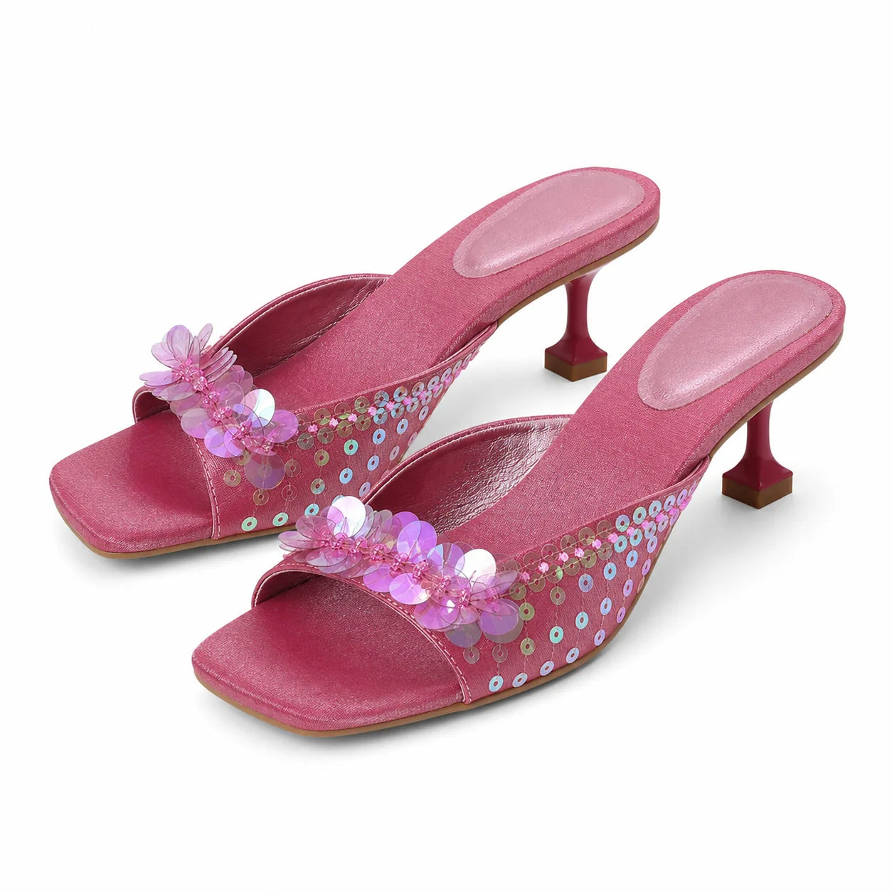 Soft Mauve Women's Open-Toe Microfiber Sequin Toe-Strap Sandals
