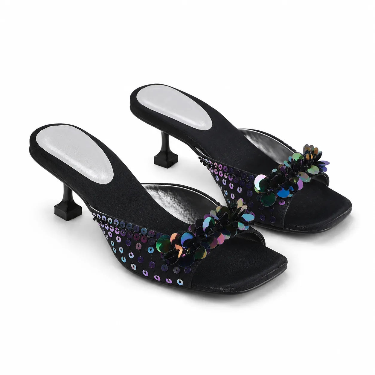 Deep Black Women's Open-Toe Microfiber Sequin Toe-Strap Sandals