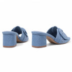 Hazy Blue Women's Open-Toe Denim Embroidered Slip-On Mule Sandals heel detail