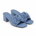 Hazy Blue Women's Open-Toe Denim Embroidered Slip-On Mule Sandals