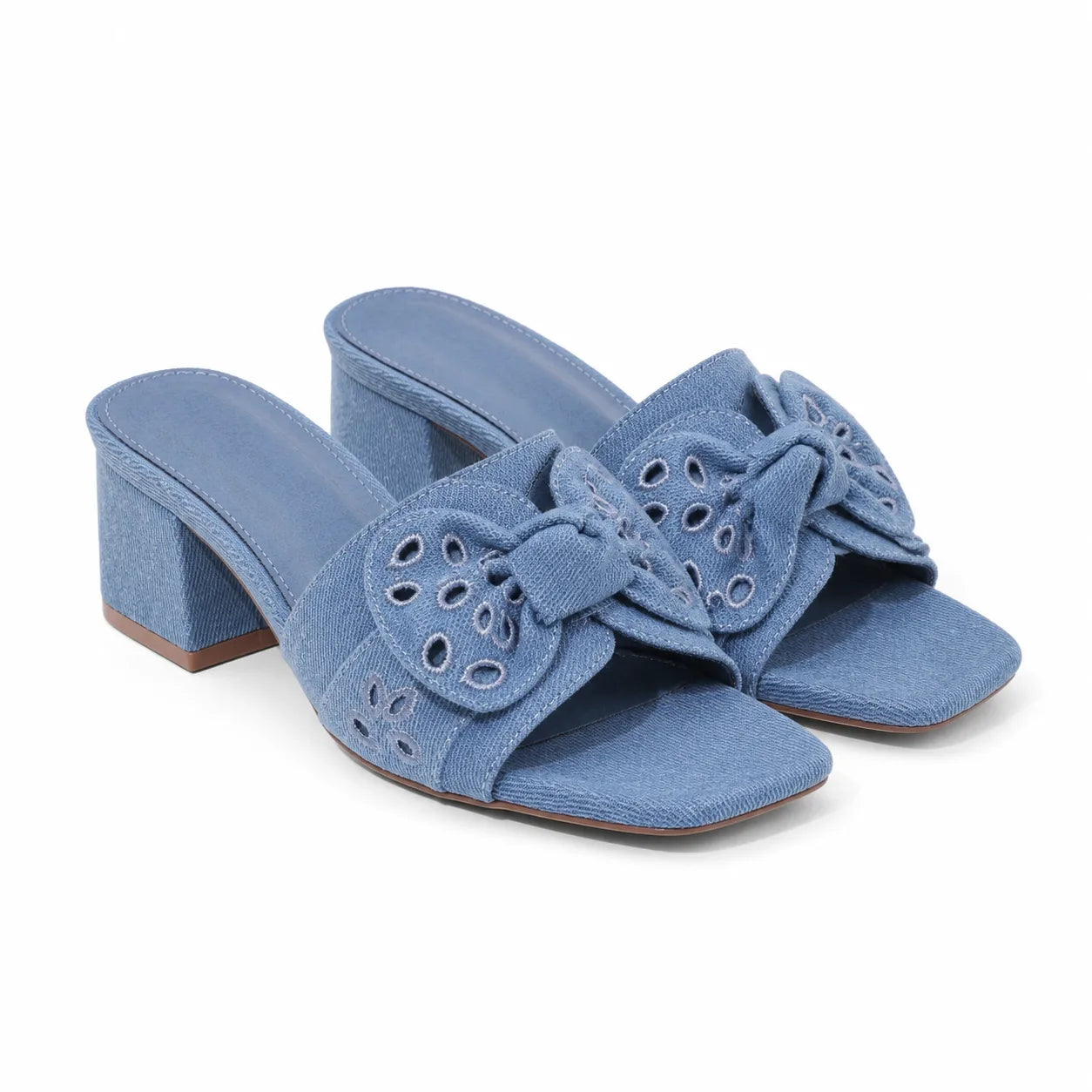 Hazy Blue Women's Open-Toe Denim Embroidered Slip-On Mule Sandals