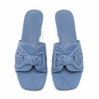 Hazy Blue Women's Open-Toe Denim Embroidered Slip-On Mule Sandals top view