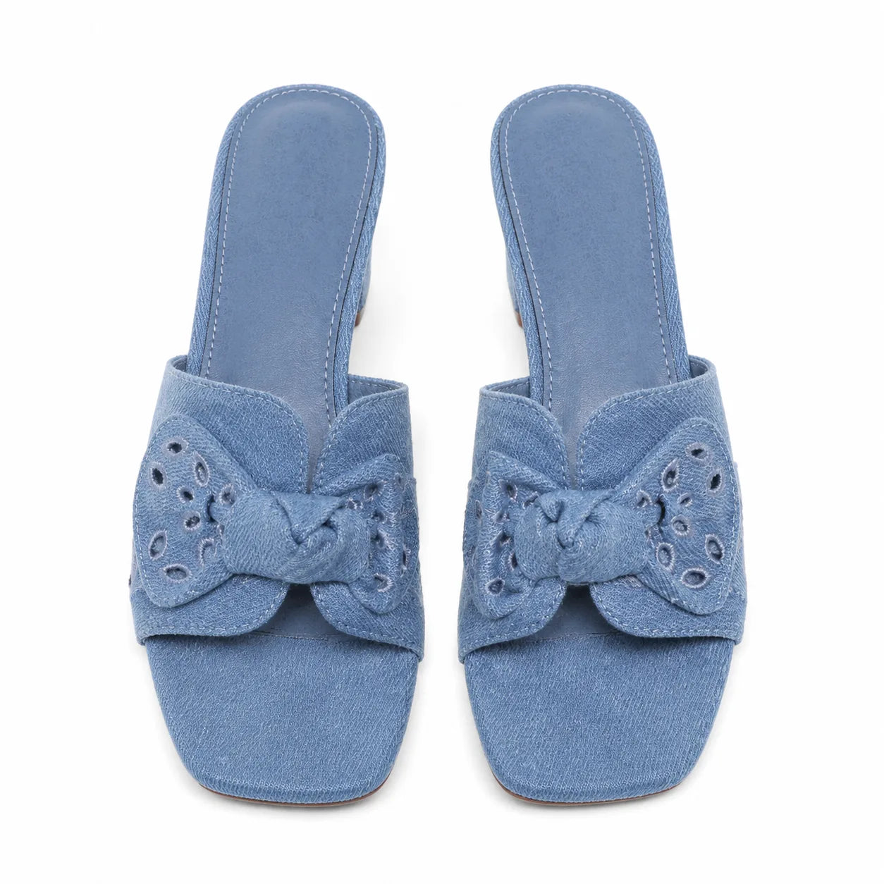 Hazy Blue Women's Open-Toe Denim Embroidered Slip-On Mule Sandals top view
