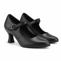 Deep Black Women's Pointed-Toe Spool-Heel Faux Leather Buckle Pumps